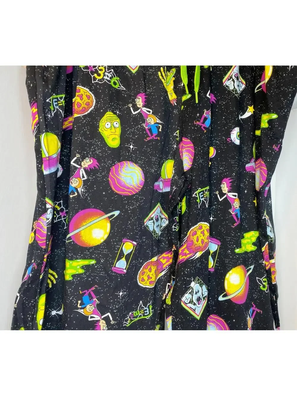 Rick and Morty Pants Green/Black Multi Lounge Pajama Joggers Mens XXL~ EUC